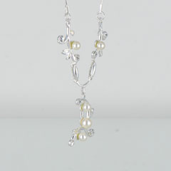 Perle - collier argent 925eme, oxydes de zirconium et perles