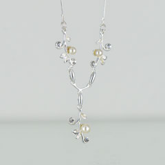 Perle - collier argent 925eme, oxydes de zirconium et perles
