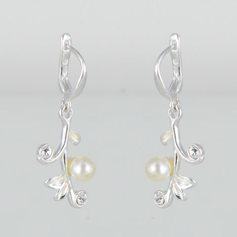 Perle - boucles doreilles argent, oxydes de zirconium et perles