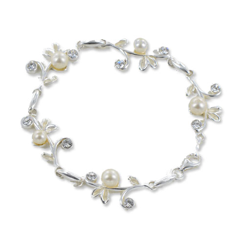 Perle - bracelet argent 925eme, oxydes de zirconium et perles
