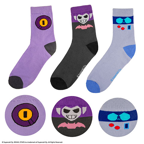 Lot 3 paires de chaussettes 8-Bit, Rico & Mortis - Brawl Stars