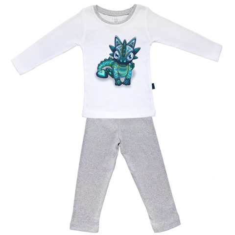 Bébé Dragon - Joli Coeur - Pyjama Bébé manches longues - Coton - Gris Chiné