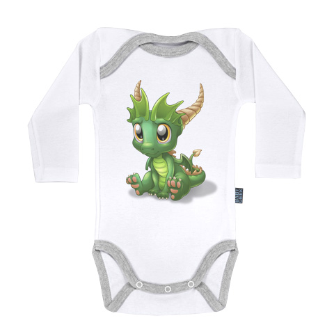 Bébé Dragon - Émeraude - Body Bébé manches longues - Coton - Blanc