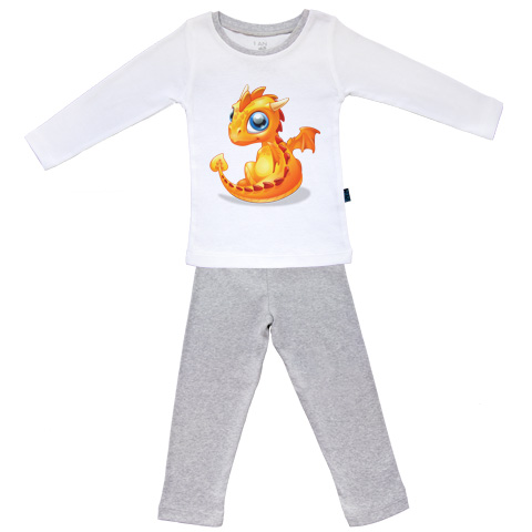 Bébé Dragon - Ambre - Pyjama Bébé manches longues - Coton - Gris Chiné