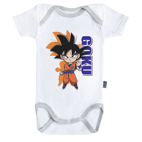 Goku - Body Bébé manches courtes DBS - Coton - Blanc et gris
