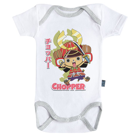 Chopper costume Uchiiri - Body bébé manches courtes One Piece - Coton - Blanc couture grise