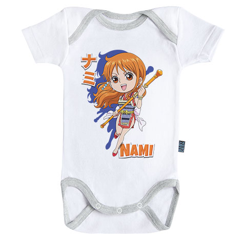 Nami costume Uchiiri - Body bébé manches courtes One Piece - Coton - Blanc couture grise