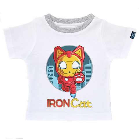 Iron Cat - T-shirt Enfant manches courtes - Coton - Blanc col gris