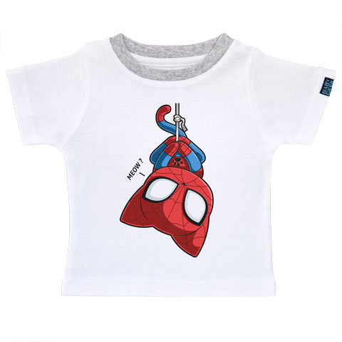Spider Cat - T-shirt Enfant manches courtes - Coton - Blanc col gris