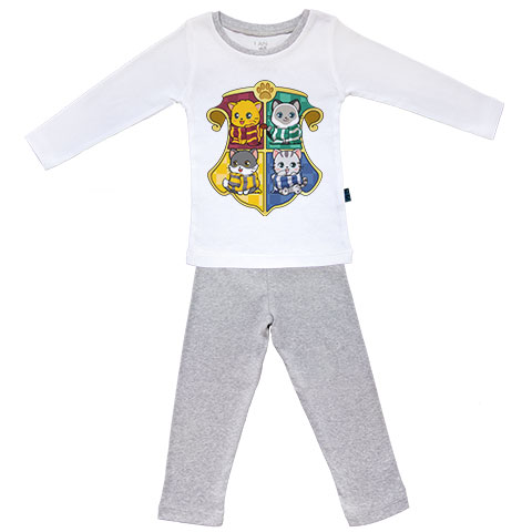 Abrachadabra - Pyjama bébé manches longues - Coton - Blanc couture grise