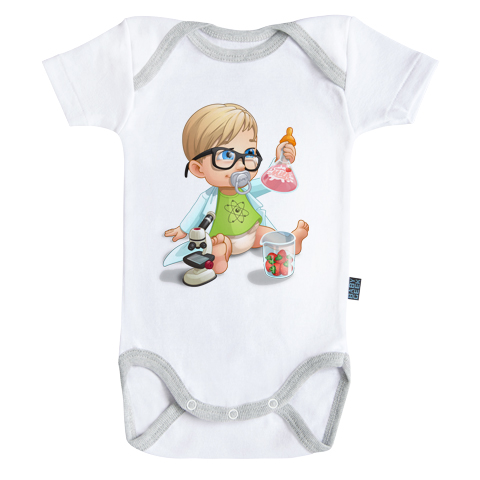 Coton Blanc Body B/éb/é Manches Courtes Baby Geek Un Jour Je Serai Un chercheur Coutures Grises Parent