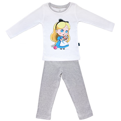 Alice - Pyjama bébé manches longues - Coton - Blanc couture grise