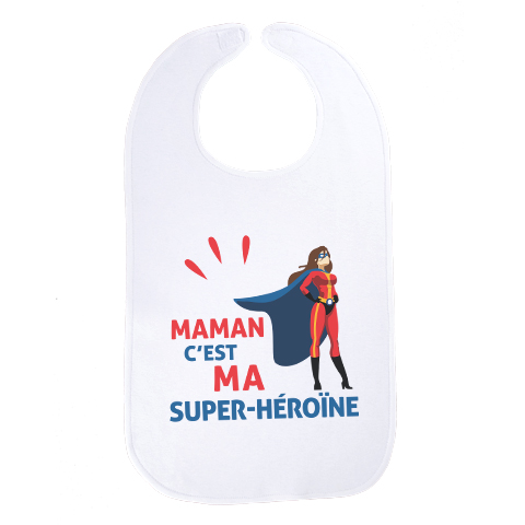 Maman c’est ma super-héroïne - Maxi bavoir Bébé - Coton Blanc