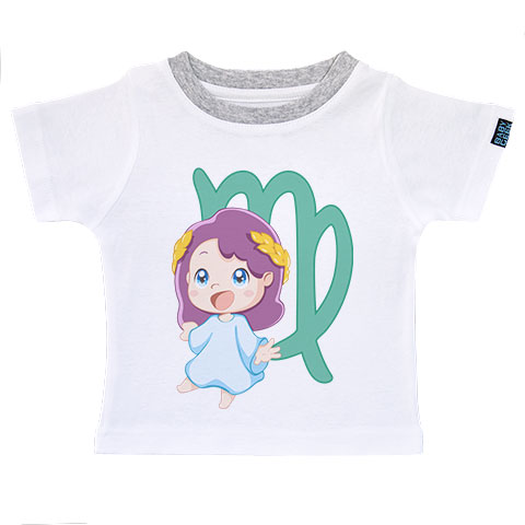 Signe du zodiaque - Vierge - T-shirt Enfant manches courtes -  coton blanc et gris