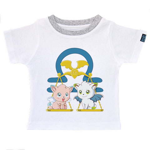Signe du zodiaque - Balance - T-shirt Enfant manches courtes -  coton blanc et gris