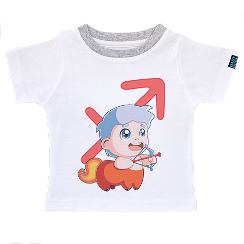 Signe du zodiaque - Sagittaire - T-shirt Enfant manches courtes -  coton blanc et gris