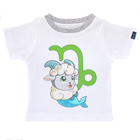 Signe du zodiaque - Capricorne - T-shirt Enfant manches courtes -  coton blanc et gris