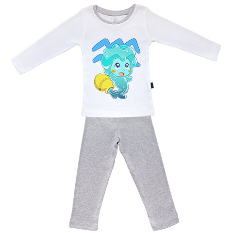 Signe du zodiaque - Verseau - Pyjama Bébé manches longues - coton blanc et gris