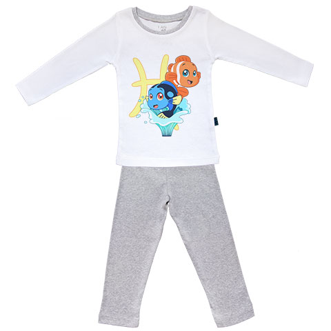 Signe du zodiaque - Poissons - Pyjama Bébé manches longues - coton blanc et gris
