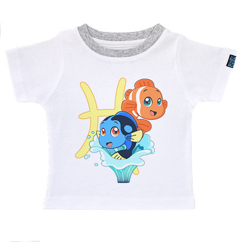 Signe du zodiaque - Poissons - T-shirt Enfant manches courtes -  coton blanc et gris