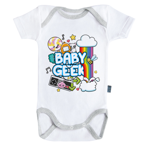 Coton Baby Geek Chut je geek avec maman Coutures grises Parent Blanc Body Bébé manches courtes