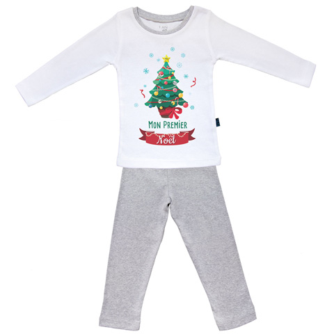 Mon premier Noël - Pyjama Bébé manches longues - Coton - Gris Chiné