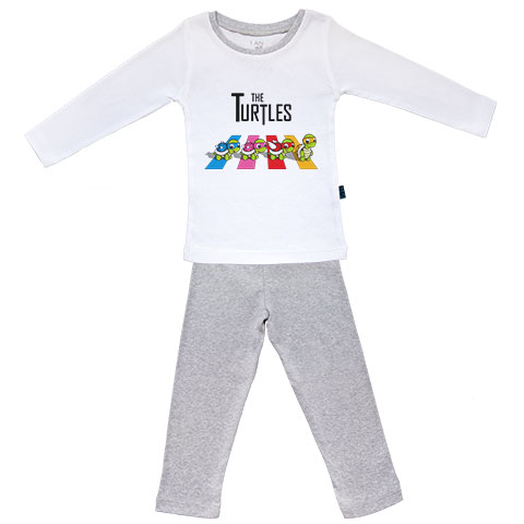 The Turtles - Pyjama bébé manches longues - Coton - Blanc couture grise
