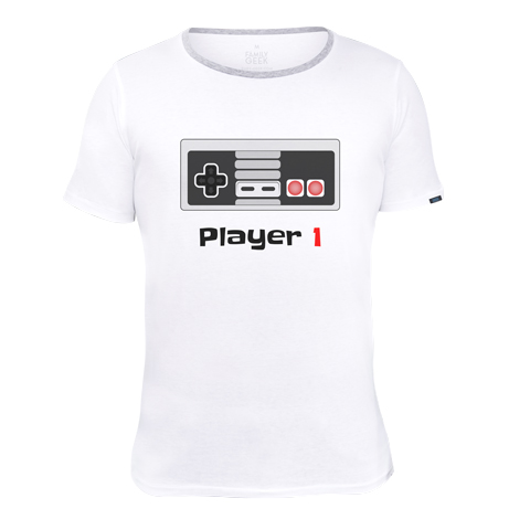 Player 1 retro - T-shirt - Coton - Blanc