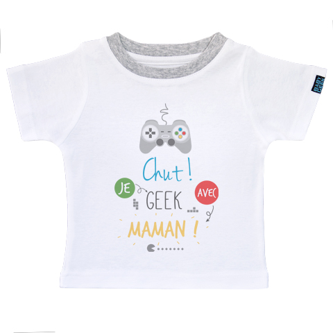 Chut je geek avec maman - T-shirt Enfant manches courtes - Coton - Blanc