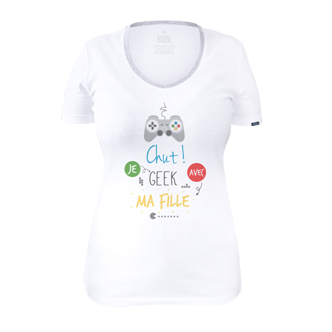 Chut je geek avec ma fille - T-shirt Femme - Coton - Blanc