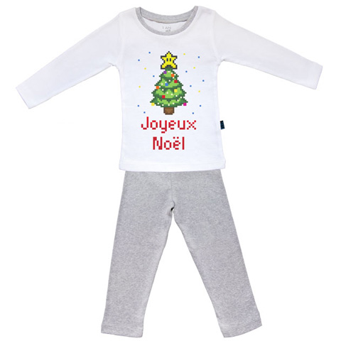 Joyeux Noël pixel - Pyjama Bébé manches longues - Coton - Gris Chiné