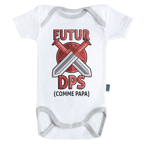Futur DPS comme papa (version garçon) - Body Bébé manches courtes - Coton - Blanc - Coutures grises