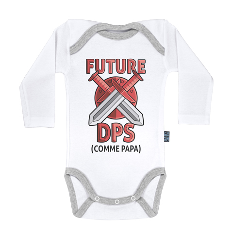 Future DPS comme papa (version fille) - Body Bébé manches longues - Coton - Blanc - Coutures grises