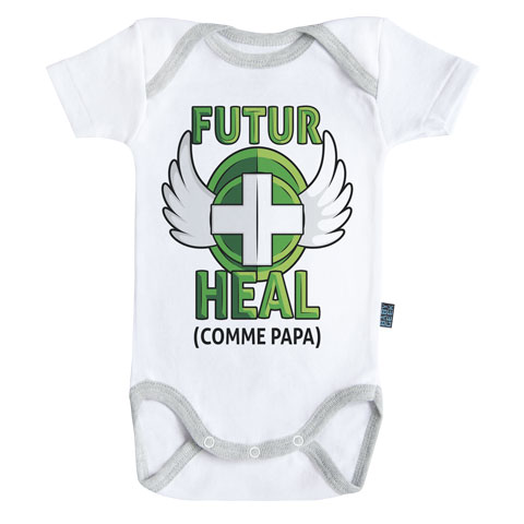 Futur Heal comme papa (version garçon) - Body Bébé manches courtes - Coton - Blanc - Coutures grises