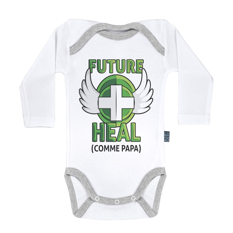 Future Heal comme papa (version fille) - Body Bébé manches longues - Coton - Blanc - Coutures grises