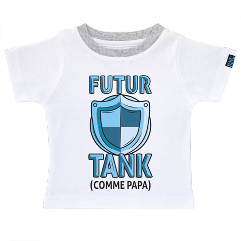 Futur tank comme papa (version garçon) - T-shirt Enfant manches courtes - Coton - Blanc col gris