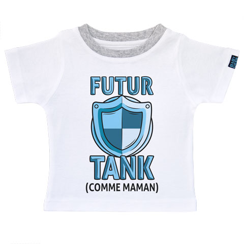 Futur tank comme maman (version garçon) - T-shirt Enfant manches courtes - Coton - Blanc col gris