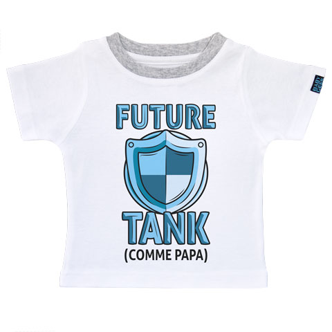 Future tank comme papa (version fille) - T-shirt Enfant manches courtes - Coton - Blanc col gris