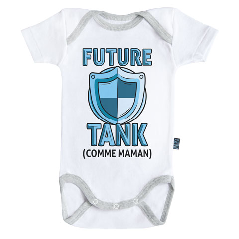 Future tank comme maman (version fille) - Body Bébé manches courtes - Coton - Blanc - Coutures grises