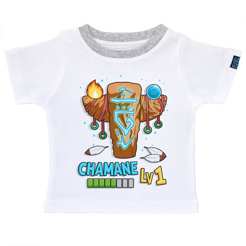 Chamane LV1 (version fille) - T-shirt Enfant manches courtes - Coton - Blanc col gris