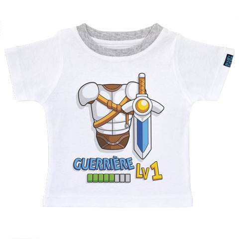 Guerrière LV1 - T-shirt Enfant manches courtes - Coton - Blanc col gris