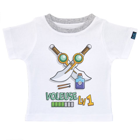 Voleuse LV1 - T-shirt Enfant manches courtes - Coton - Blanc col gris