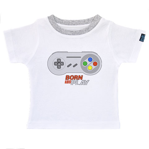 Born To Play - T-shirt enfant manches courtes - Coton - Blanc couture grise
