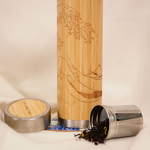 Bouteille à thé en bambou 400 ml - La grande vague de Kanagawa