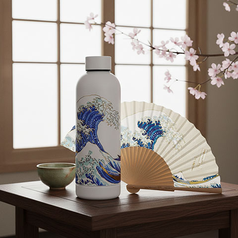 Pack bouteille isotherme et éventail - Kanagawa
