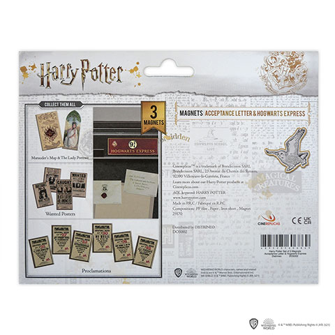 Set de 3 magnets - Lettre d’acceptation à Poudlard  + Plateforme 9 3/4 - Harry Potter