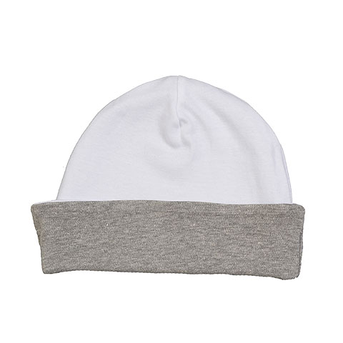 Bonnet bébé réversible - Coton - Blanc et gris